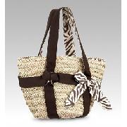Natural Straw Zebra Print Basket Bag